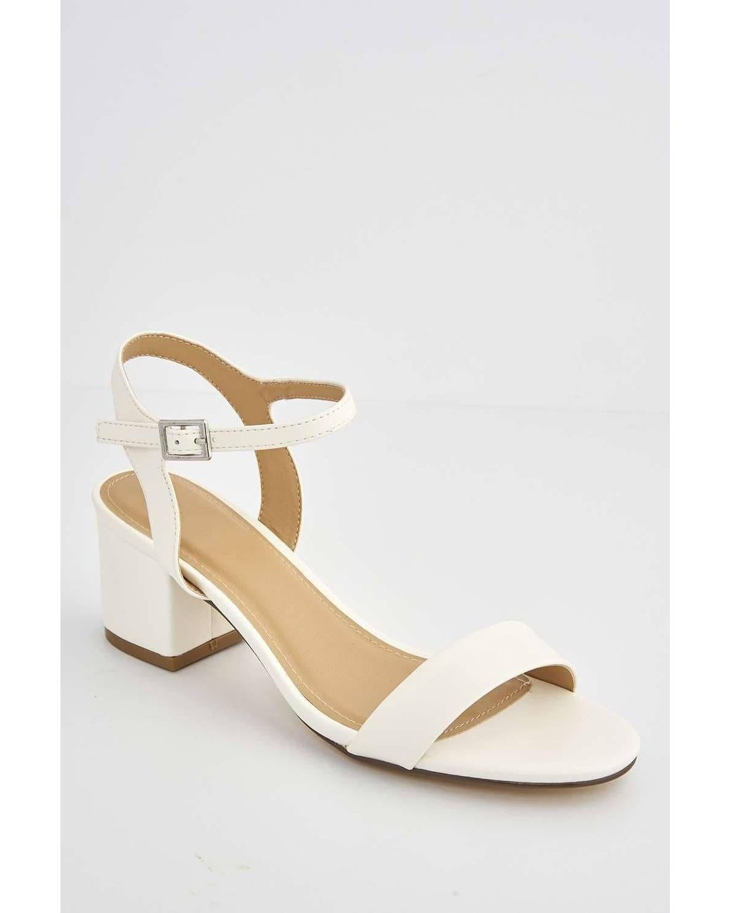 Miss Diva White Flori Block Heel Anklestrap Pu Heeled Sandals