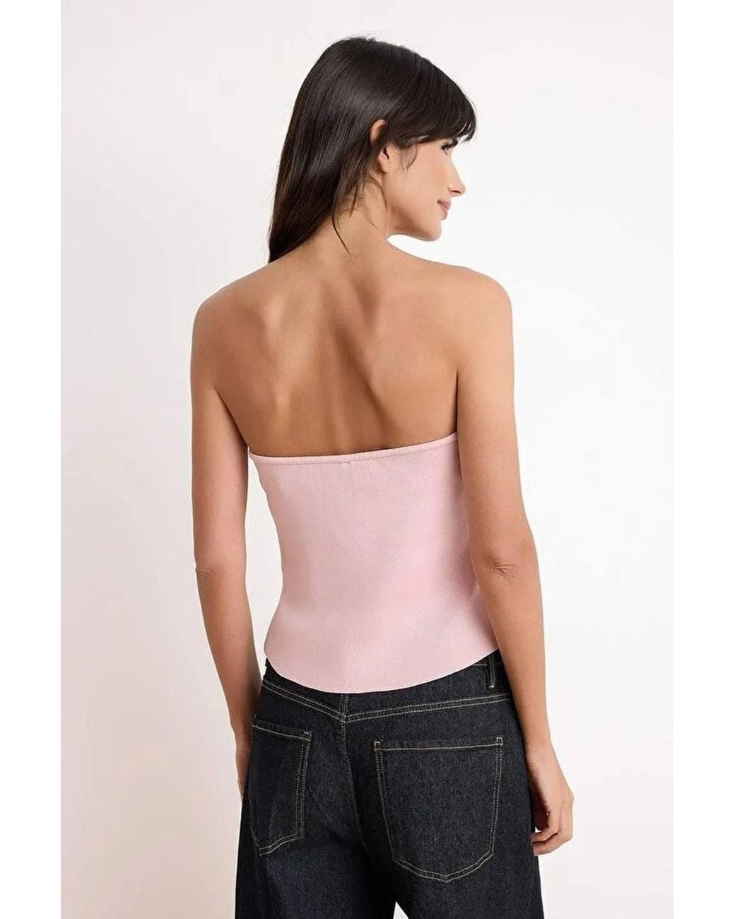 WOVCOR Pink Pearl Embellished Strapless Fitted Knit Blouse