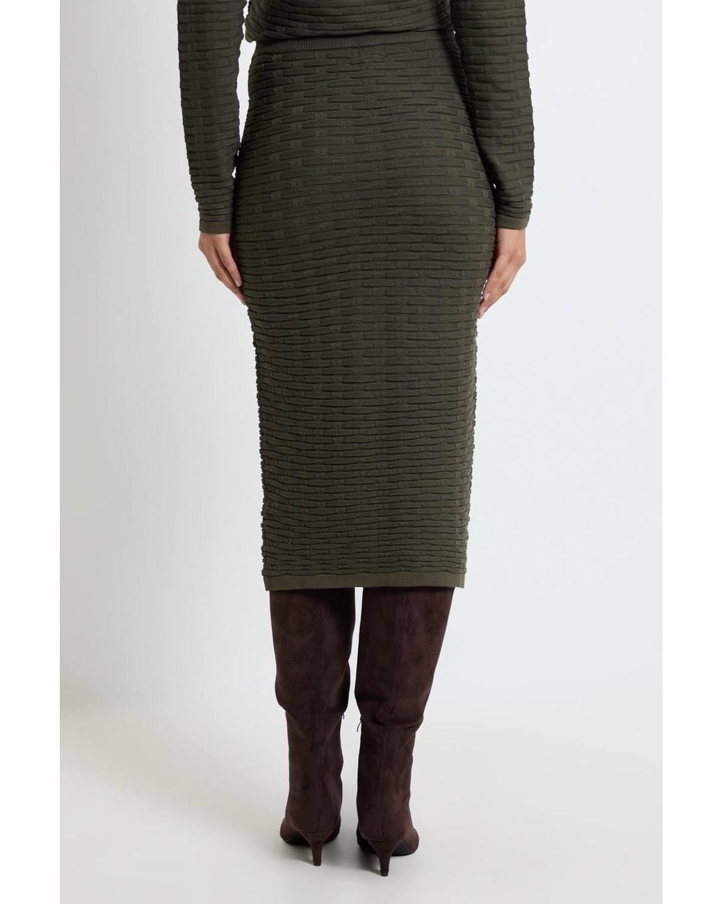 Wallis Black Pointelle Midi Knitted Skirt
