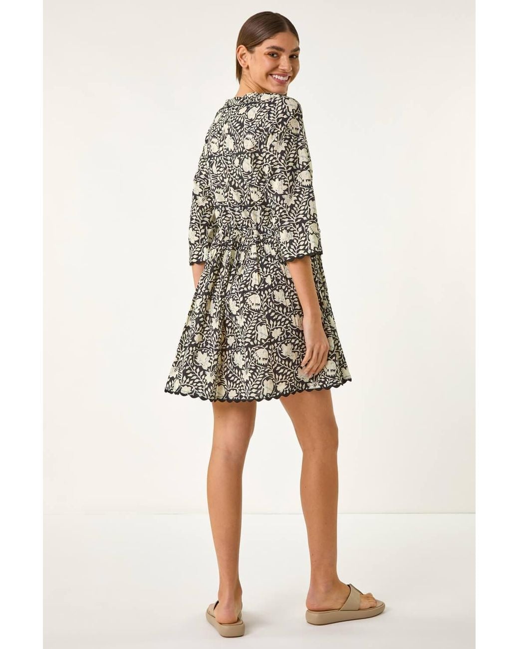 Roman Black Floral Frill Buttoned Shirt Dress