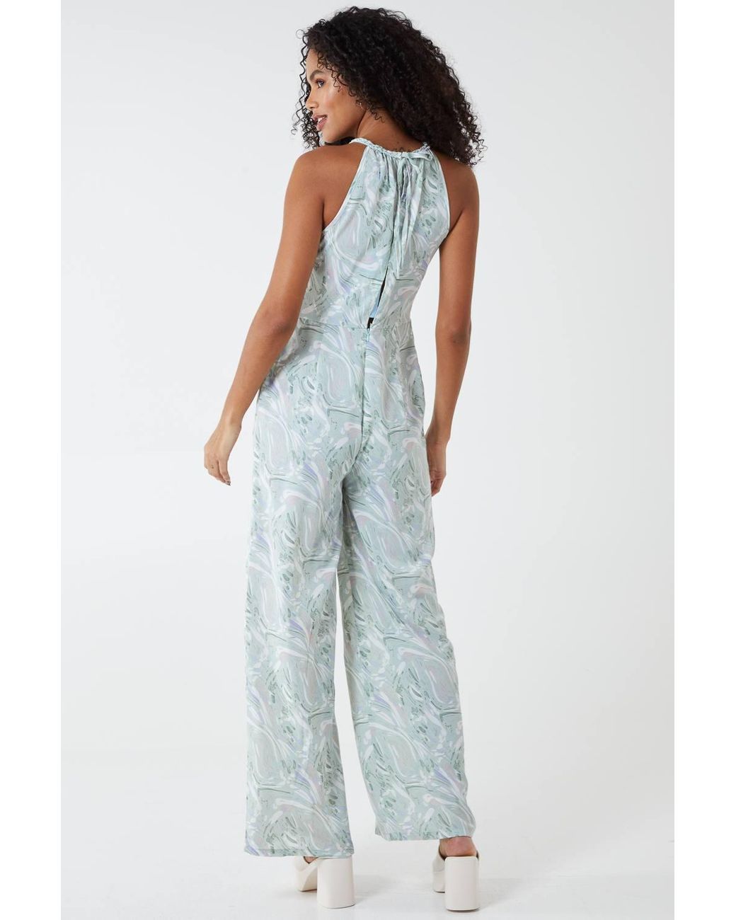 Blue Vanilla Blue Abstract Print Halterneck Culotte Jumpsuit