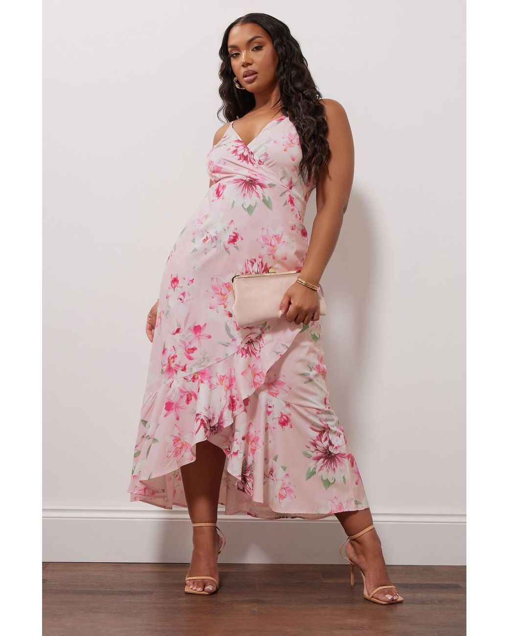 Yours Pink Ruffle Wrap Dress
