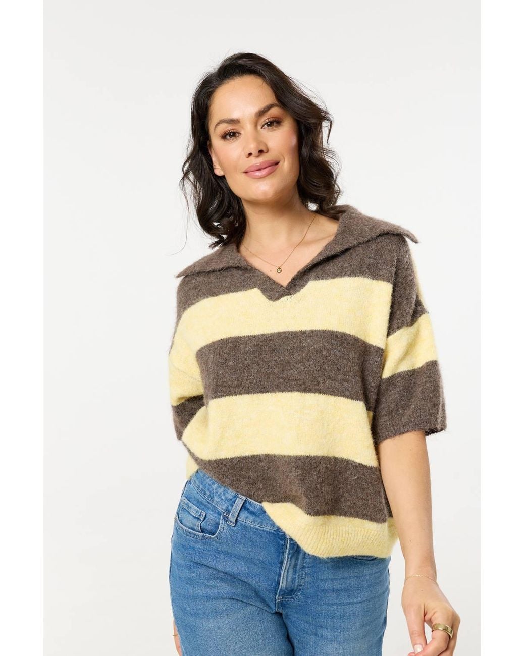 Liquorish Blue Light Stripe Wool Blend Knitted Polo Jumper