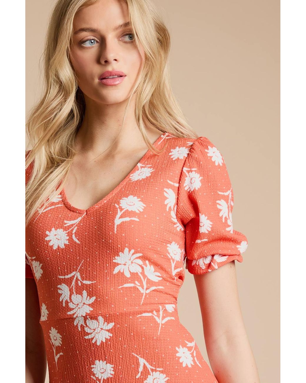 Dorothy Perkins Red Daisy V Neck Short Sleeve Mini Jersey Dress