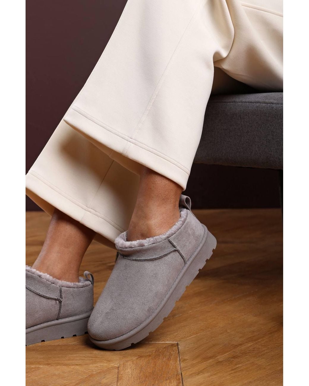 Where's That From Blue 'Avara' Cosy Fur Lined Suede Micro Ankle Mules