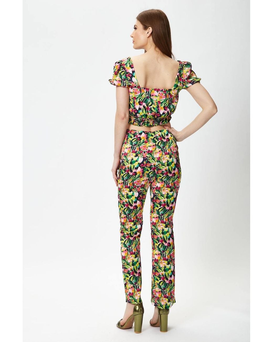 Liquorish Metallic Multicolour Floral Crop Top