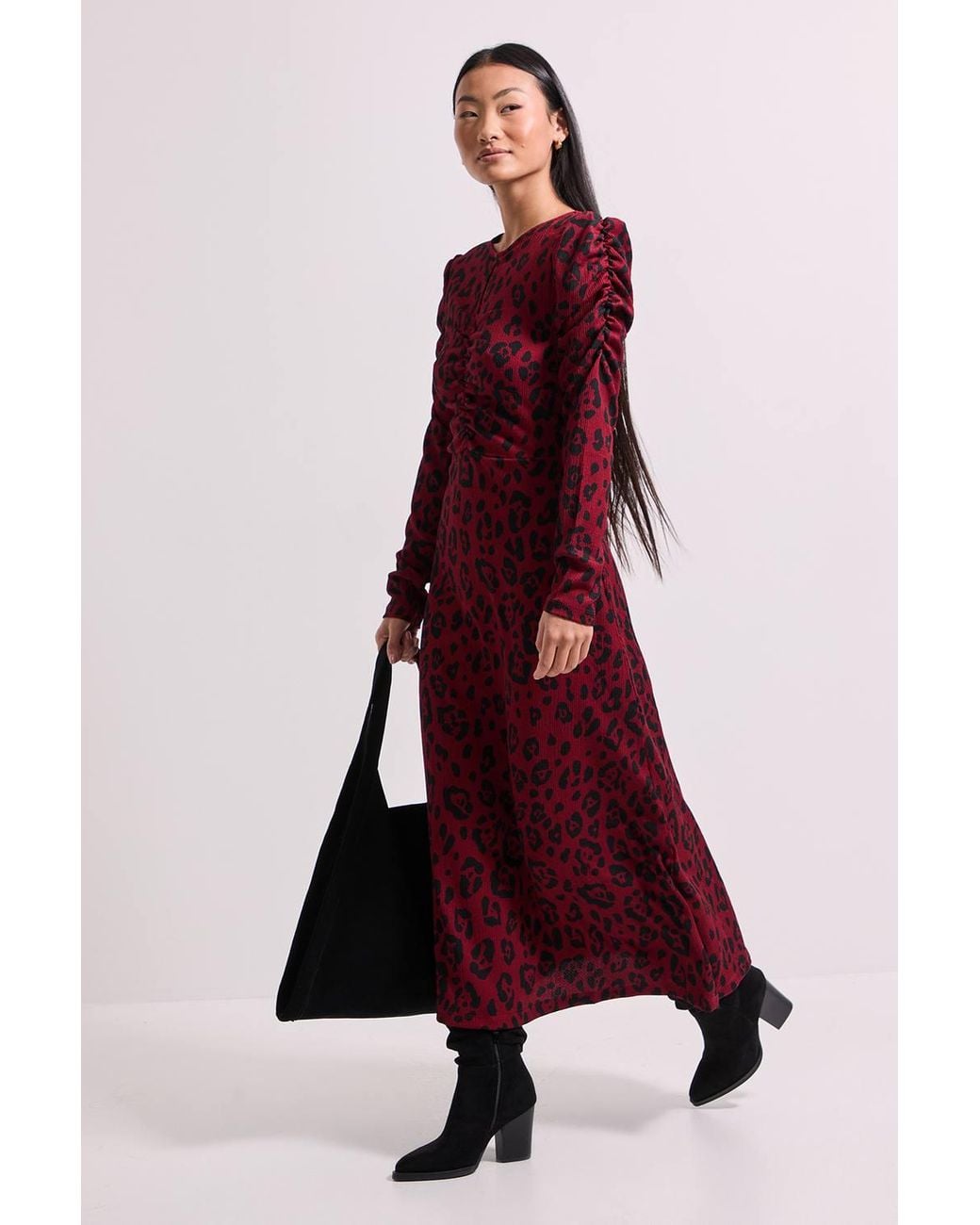 Dorothy Perkins Red Petite Berry Leopard Keyhole Midi Dress