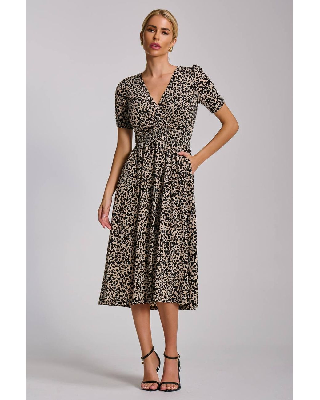 Jolie Moi Natural Short Sleeve Printed Jersey Midi Dress