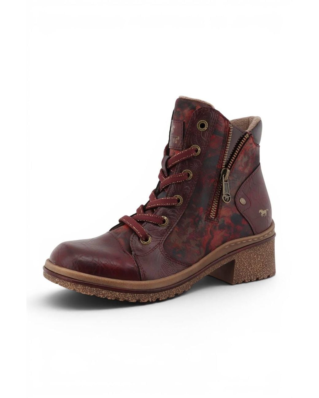 Infinity Leather Brown Mustang Floral Lace-Up Winter Ankle Boots