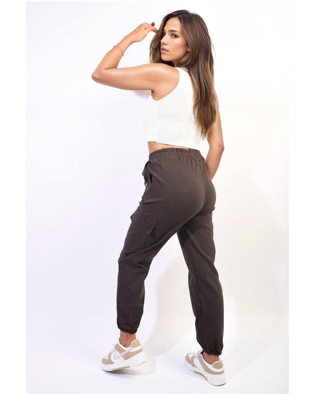 IKRUSH Natural Plus Size Frankie Cargo Pocket Trouser W/ Drawstring