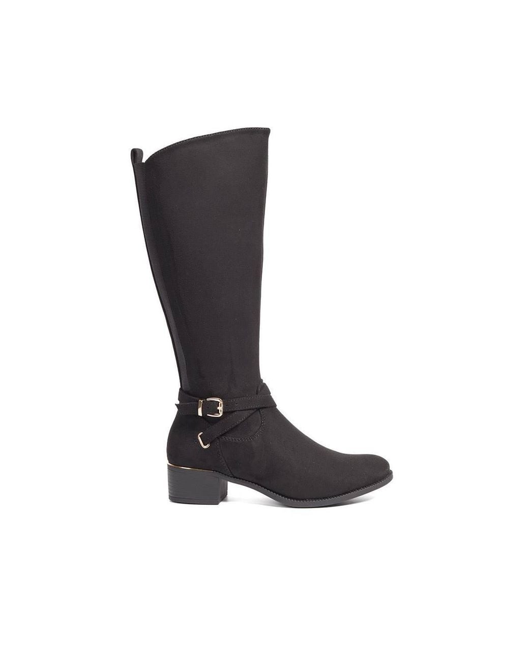 Pavers Black Stretch Back Buckle Detail Long Boots