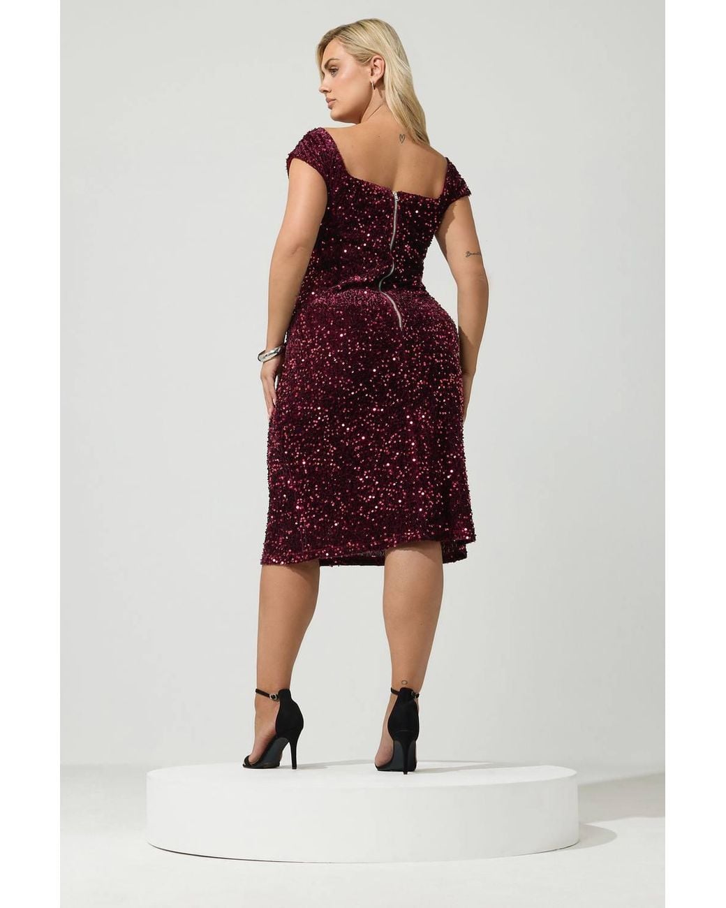 Yours Red Sequin Velvet Dress