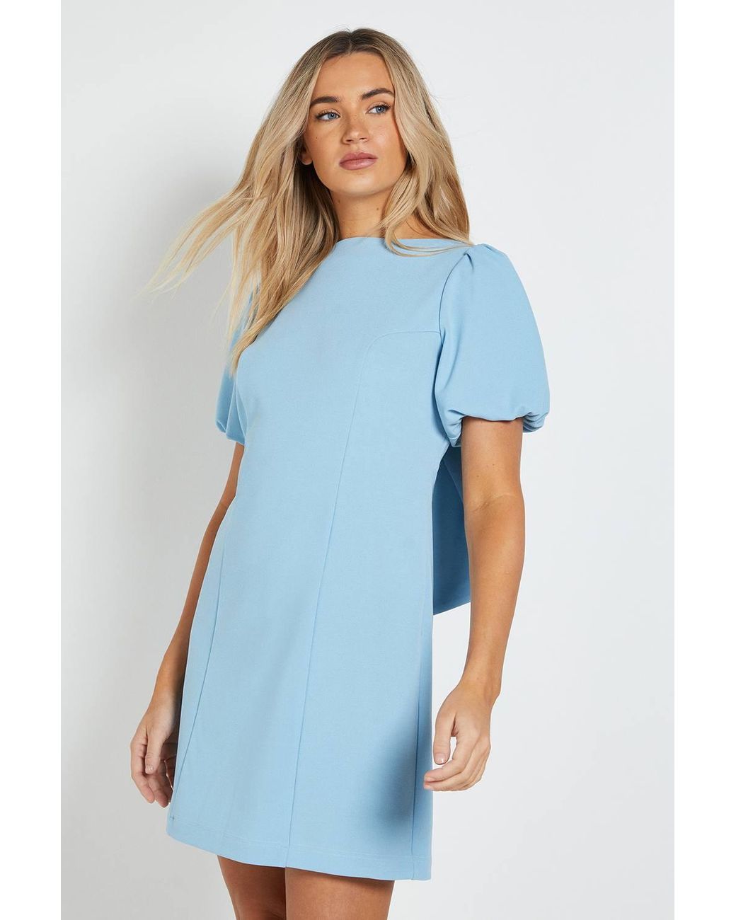 Dorothy Perkins Blue Petite Dp Luxe Puff Sleeve Bow Back Mini Dress