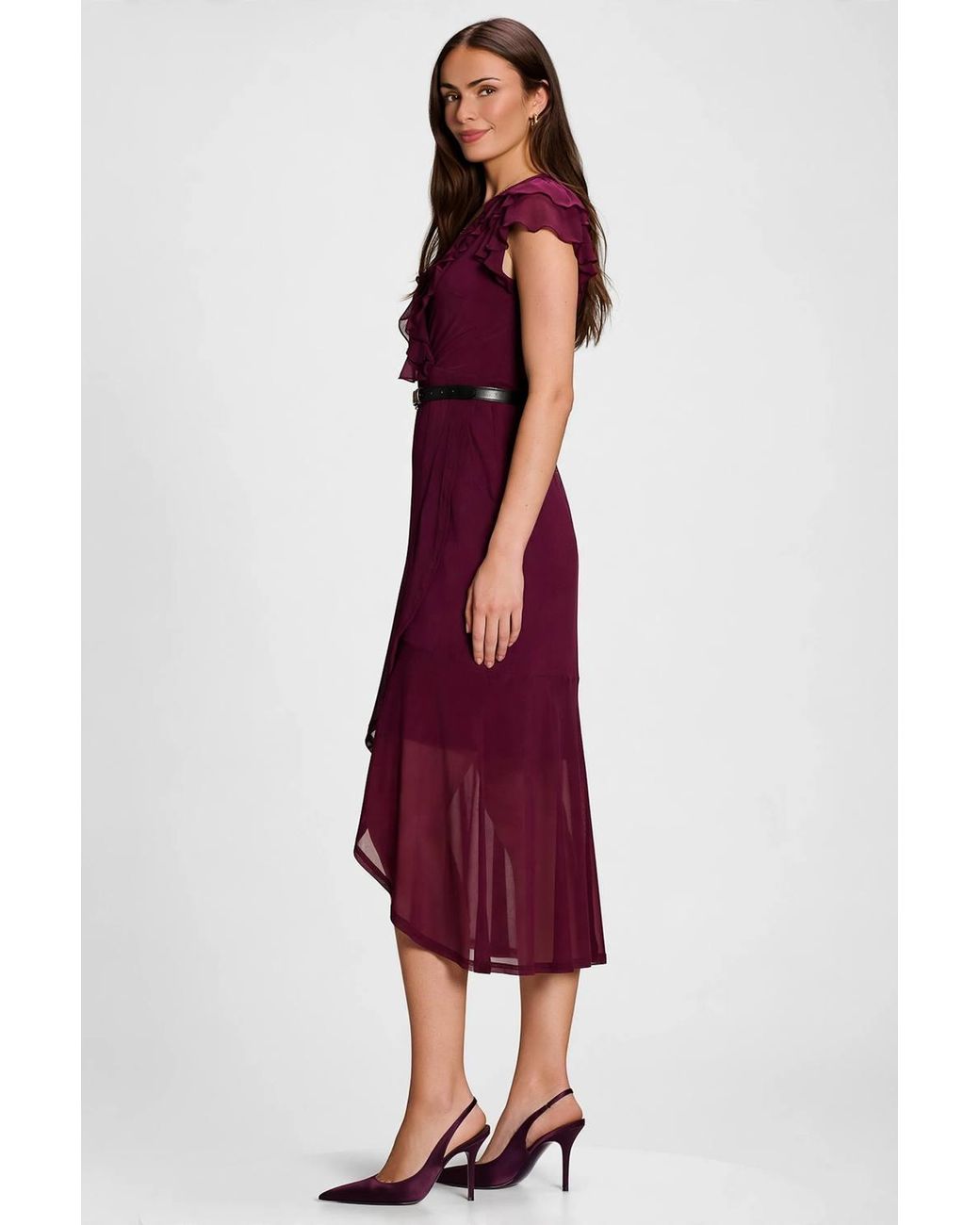 Jolie Moi Red Ruffled Mesh Maxi Dress