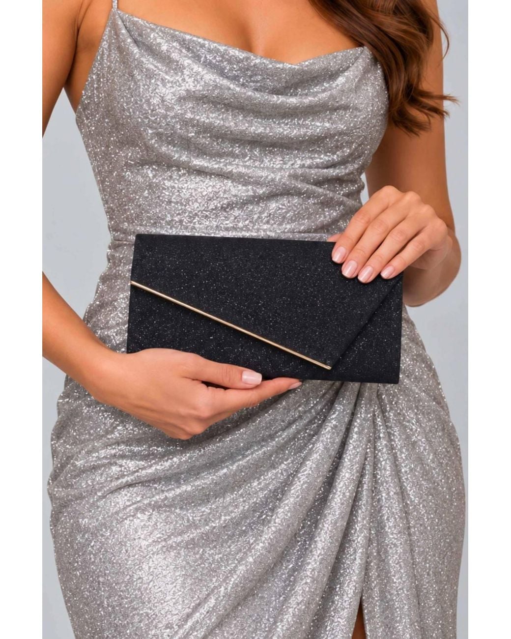 AJVANI Black Glitter Envelope Evening Party Wedding Clutch Bag