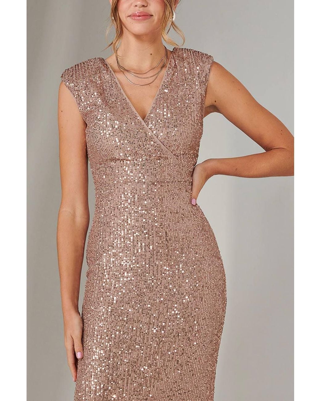 Jolie Moi Brown Gittel Sequin Bodycon Midi Dress