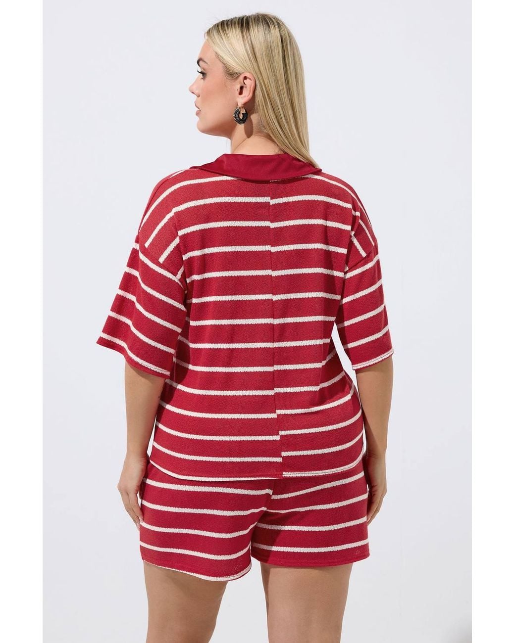 Yours Red Stripe Rugby Collar Top