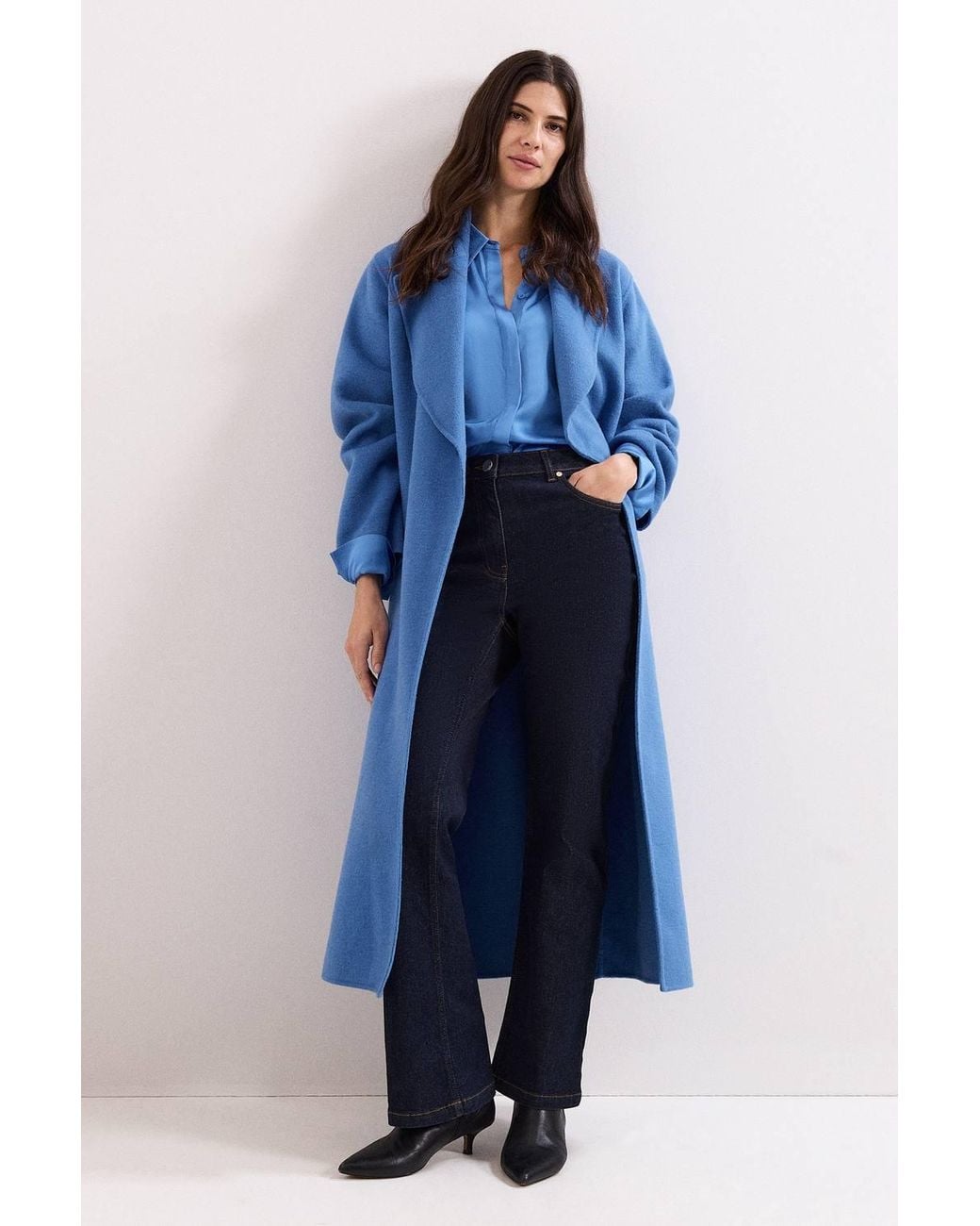 Phase Eight Blue Novie Collared Longsleeve Satin Shirt