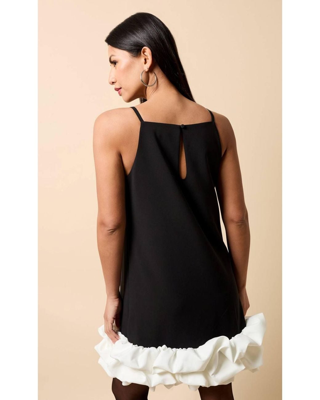 Little Mistress Black Cream Contrast Hem Mini Dress
