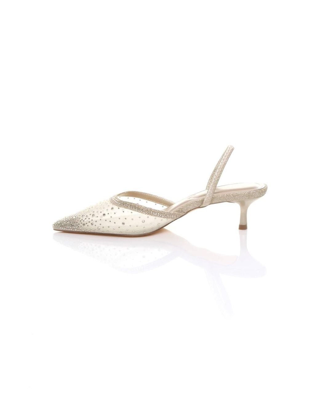 AJVANI Metallic Low Mid Kitten Heel Diamante Mesh Pointed Toe Slingback Mules