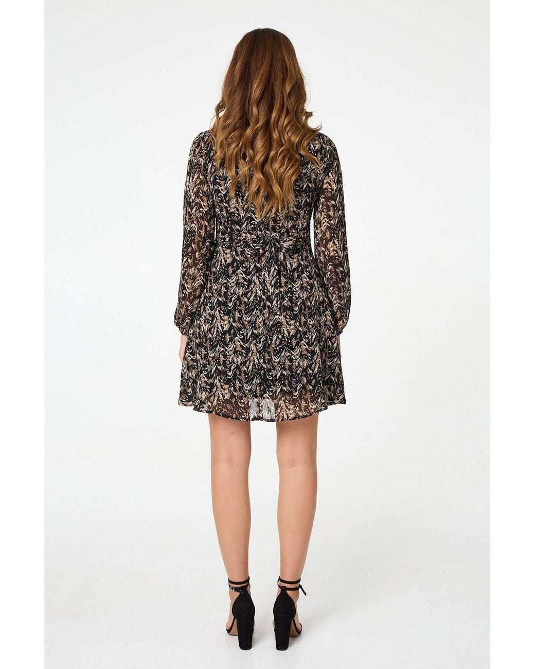Izabel London Black Abstract Semi Sheer Short Skater Dress