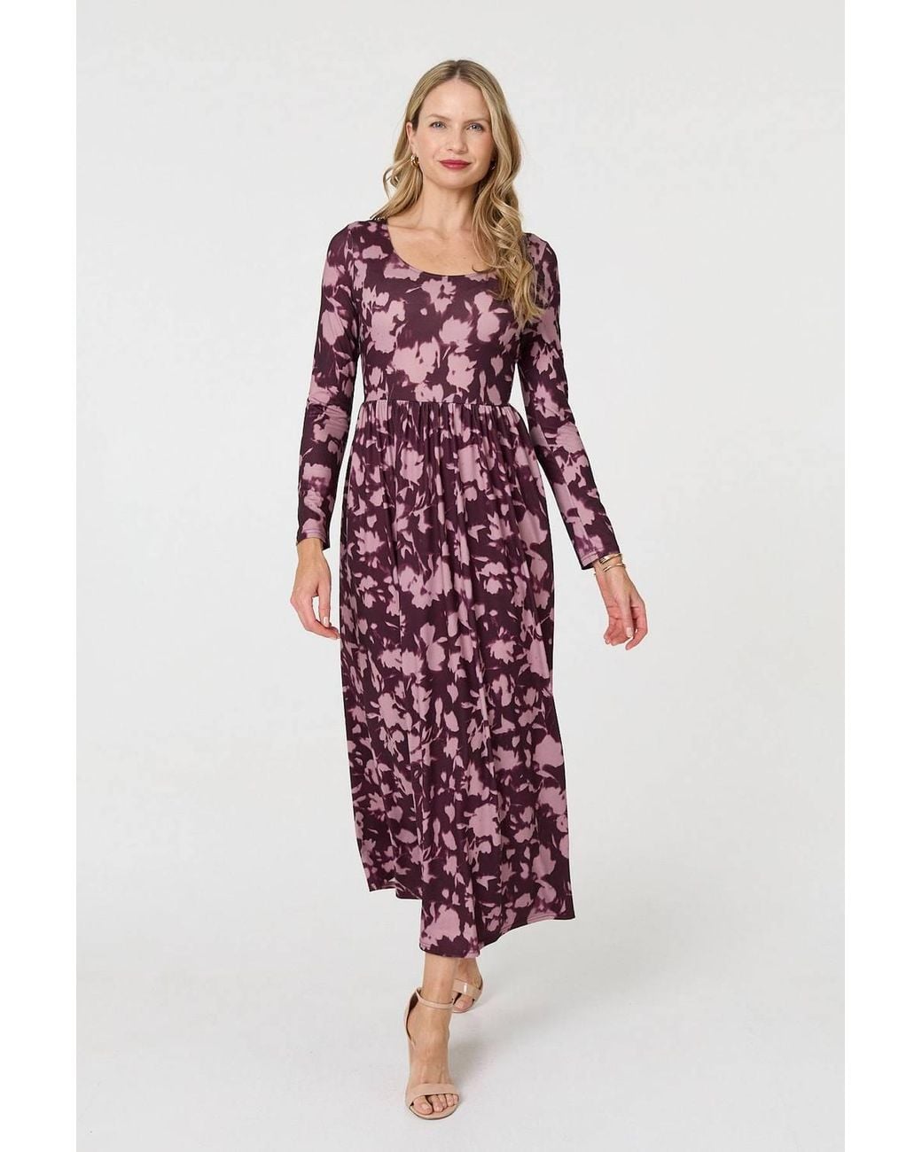 Izabel London Red Floral Long Sleeve Jersey Maxi Dress