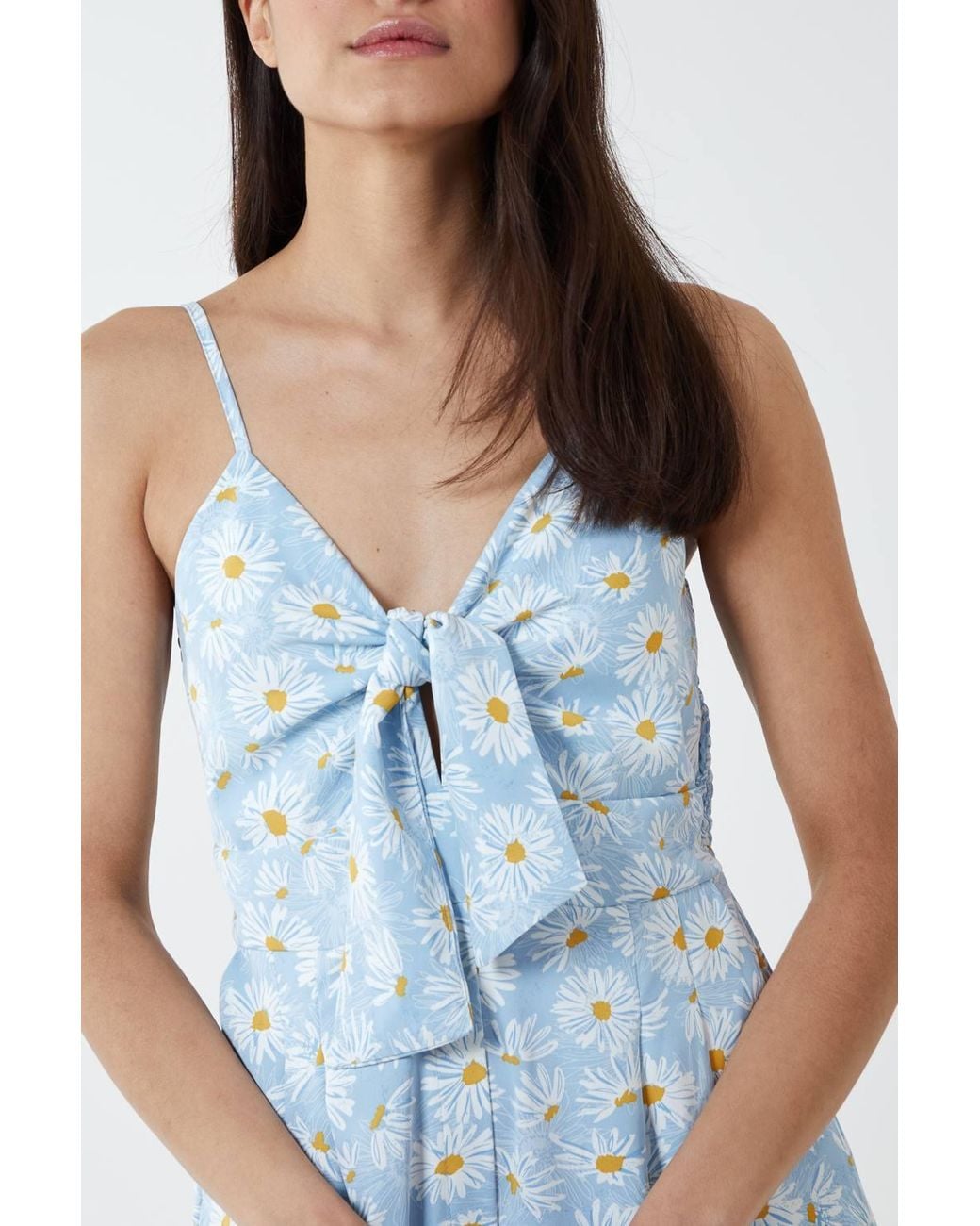 Blue Vanilla Blue Daisy Print Tie Front Jumpsuit