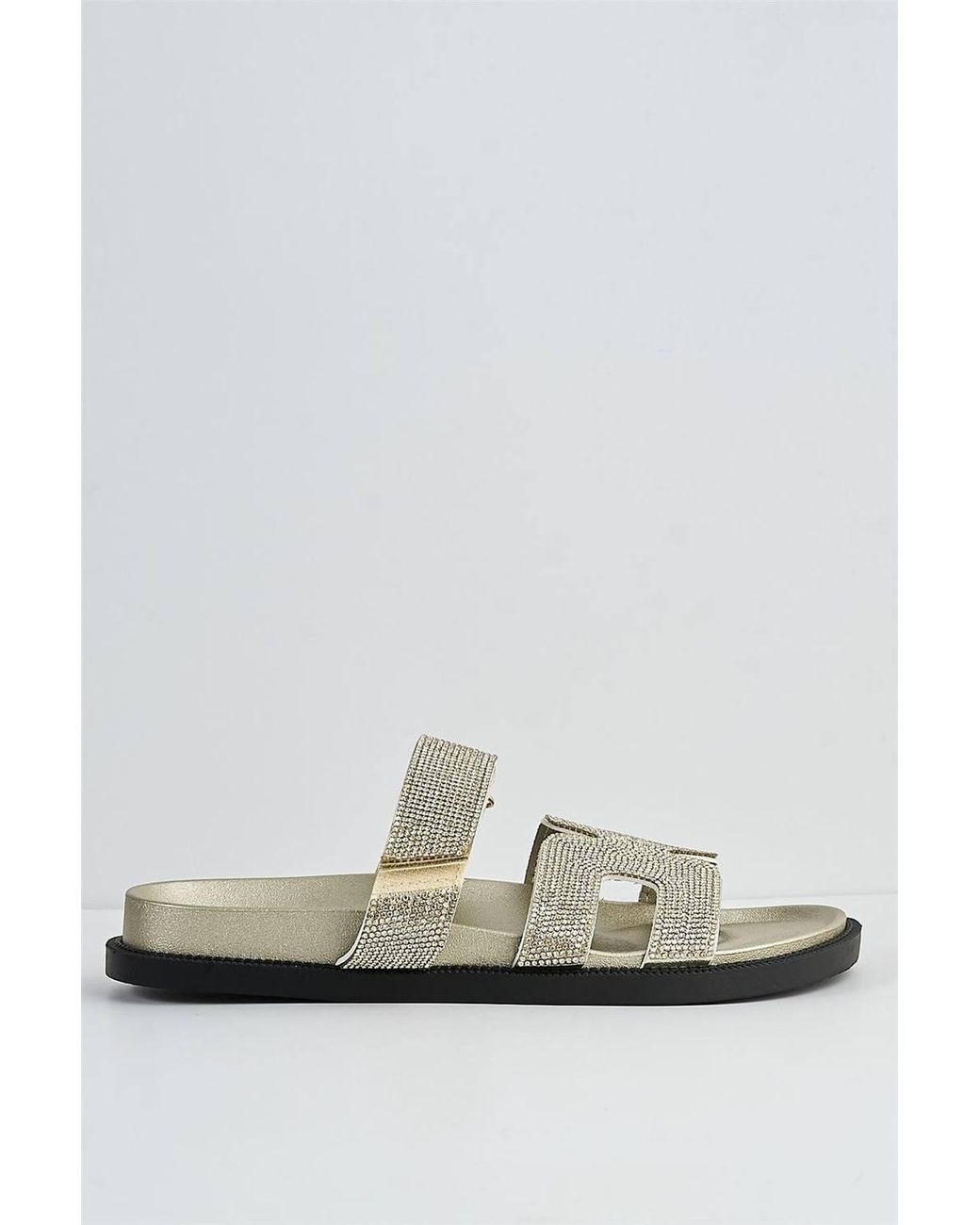 Miss Diva Natural Calla H Shape Velcro Strap Diamante Flat Sliders