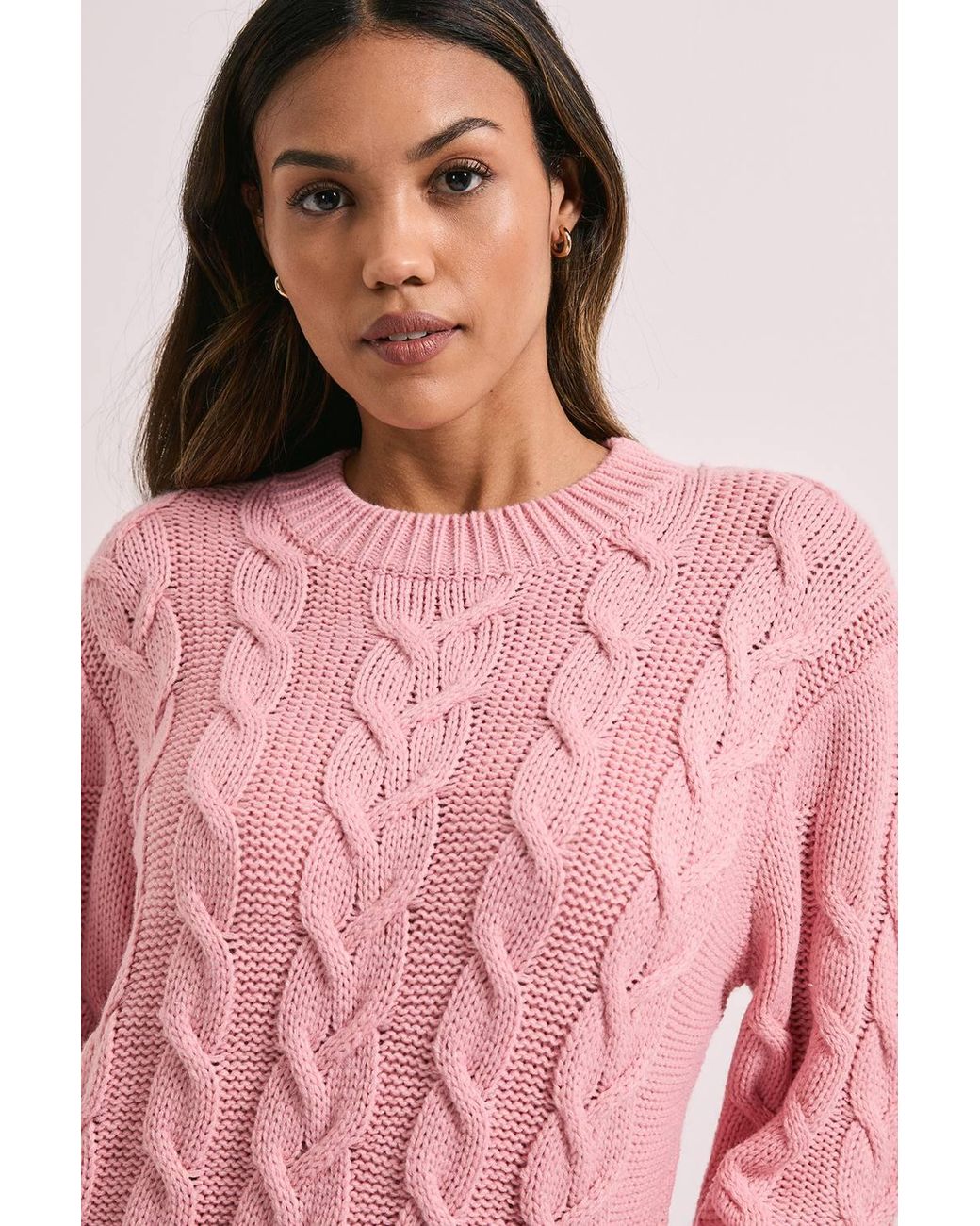 Dorothy Perkins Pink Cable Knit Crew Neck Sweater