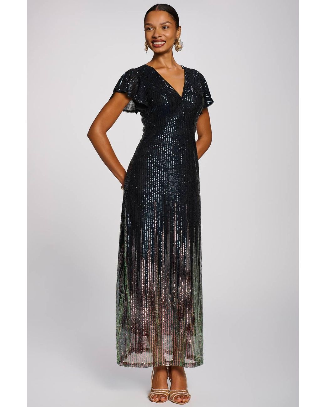 Jolie Moi Multicolor Placement Patterned Sequin Maxi Dress