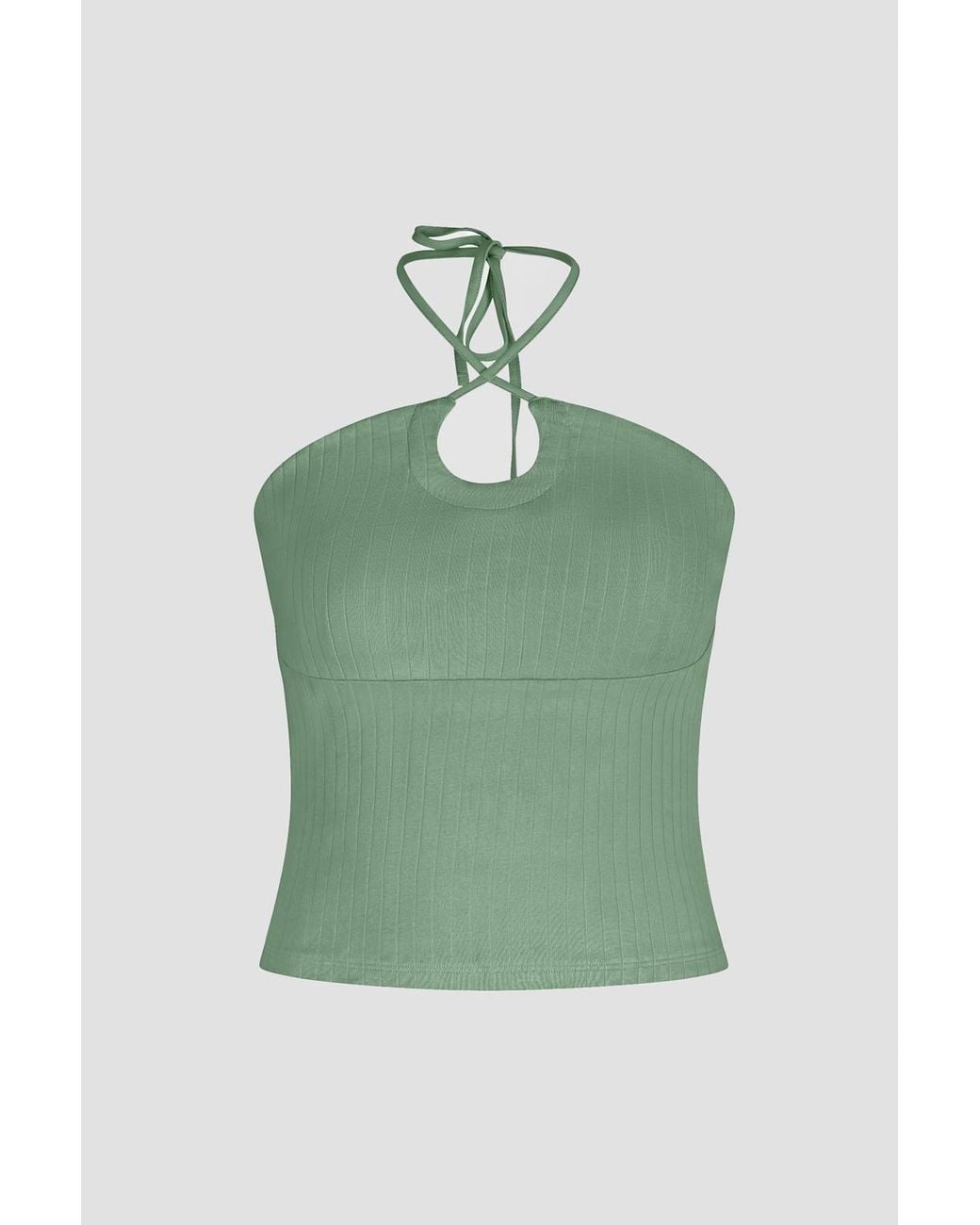 Enorsia Green Halter Neck Ribbed Cami Vest Top