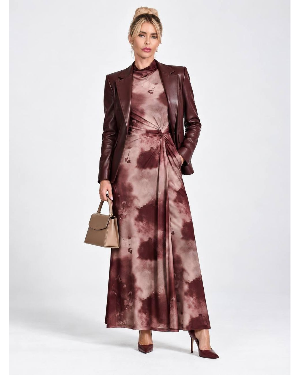 Jolie Moi Red High Neck Long Sleeve Mesh Maxi Dress