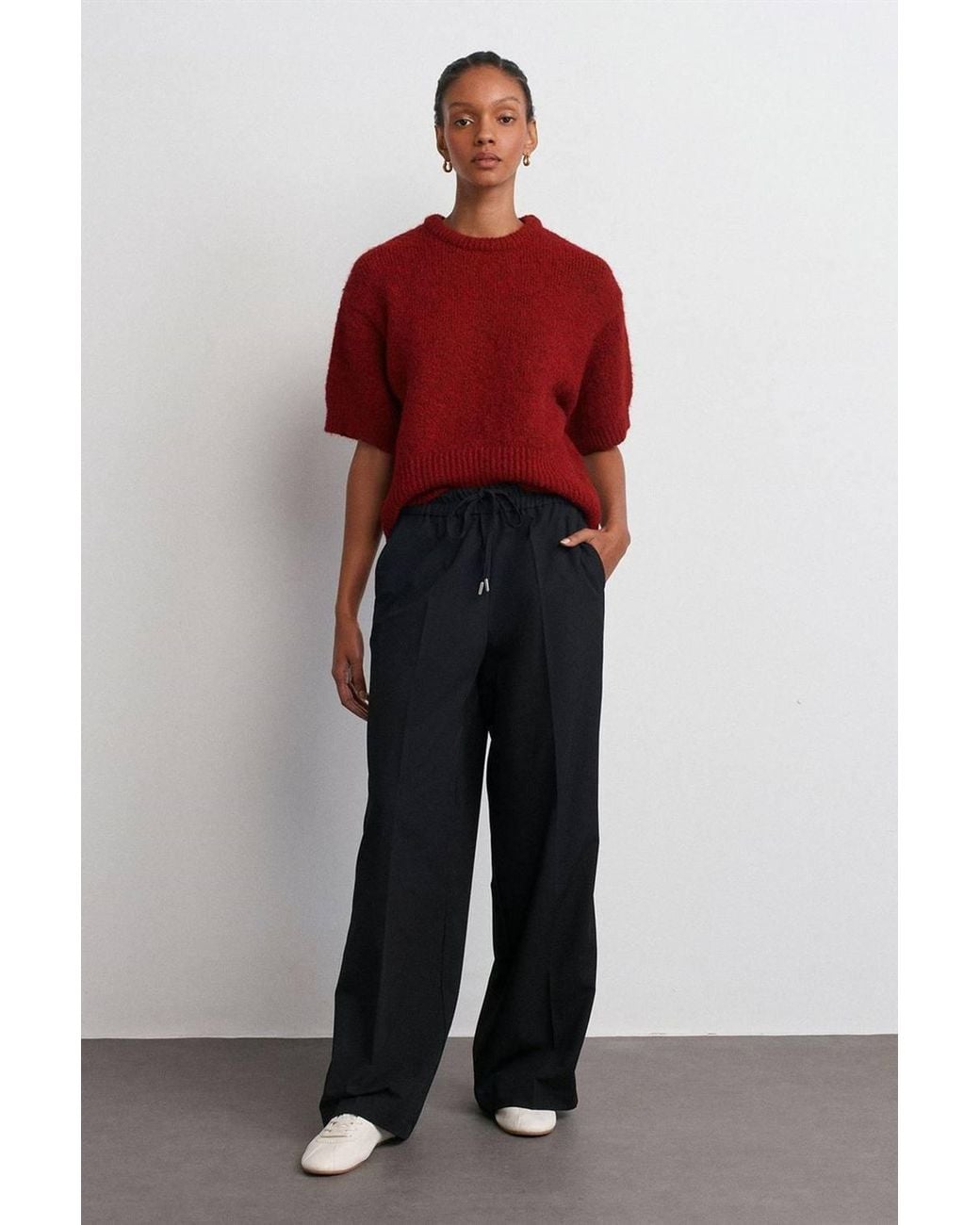 Dilvin Red Striped Wide-Leg Crepe Trousers