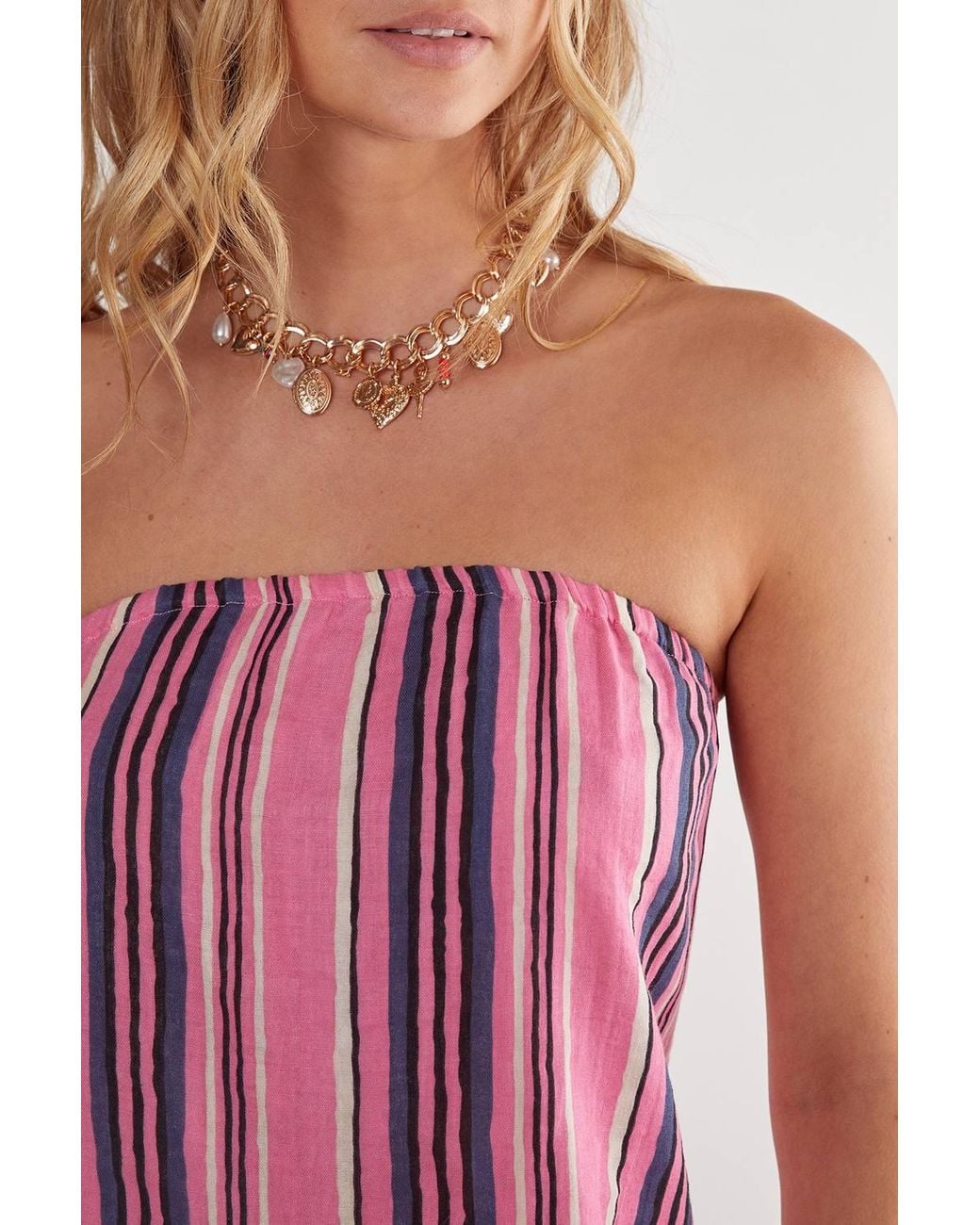Nasty Gal Pink Cotton Gauze Stripe Bandeau Mini Dress