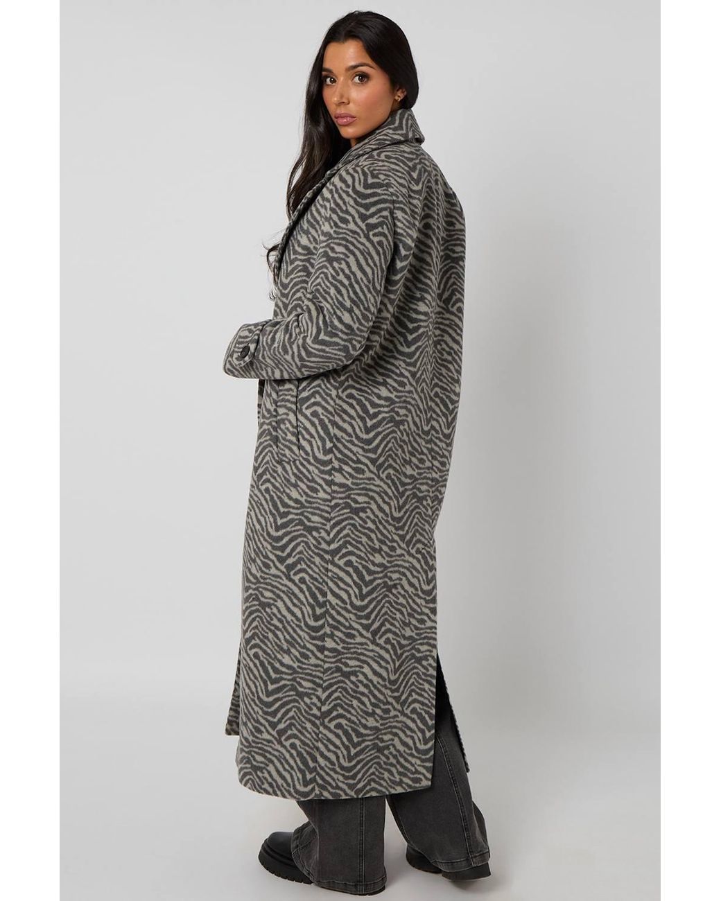 Urban Bliss Gray Wool Blend Zebra Formal Coat