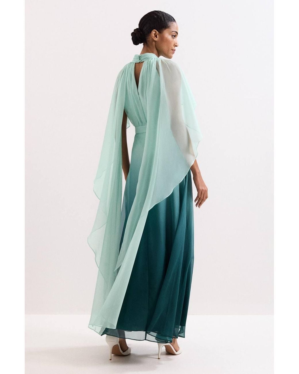 Phase Eight Green High Neck Cape Maxi Dress