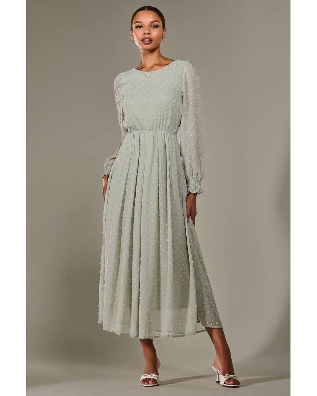 Jolie Moi Brown Long Sleeve Chiffon Midaxi Dress