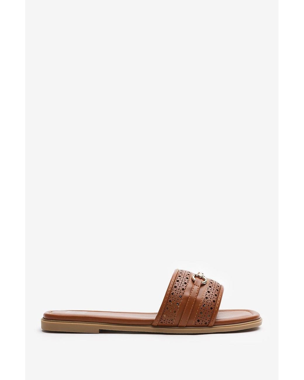 Where's That From Brown 'Sorena' Buckle Trim Detail Flat Slider Sandals
