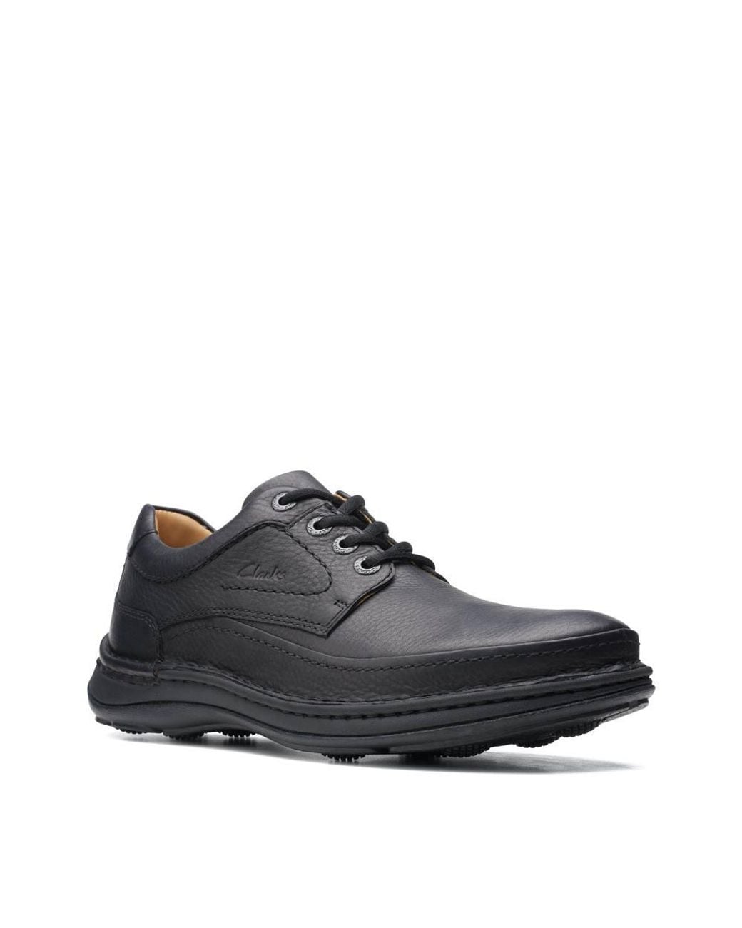 Clarks Black Nature Three Leather Derby Shoes, Lace Up for men