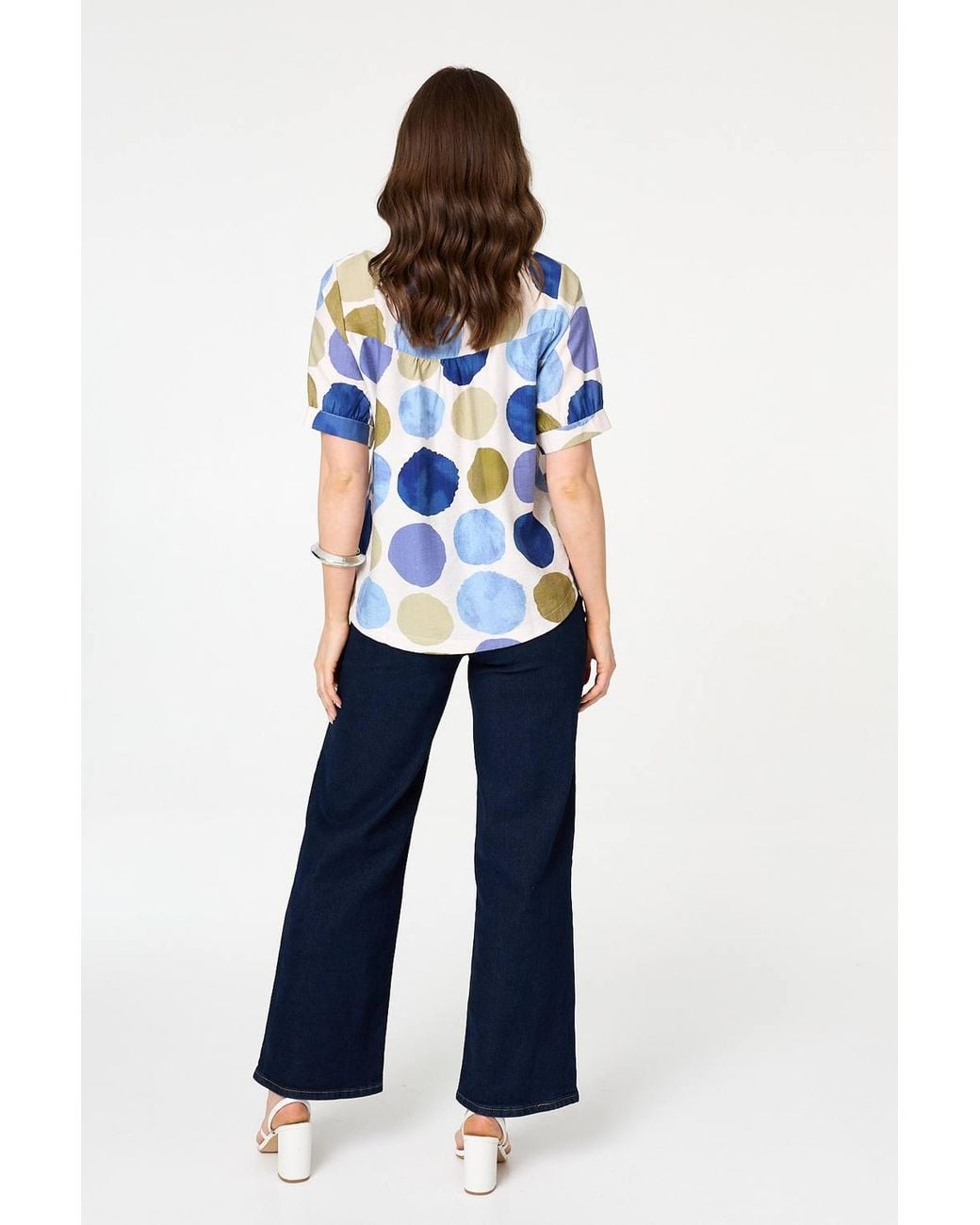 Izabel London Blue Printed 1/2 Sleeve Relaxed Blouse