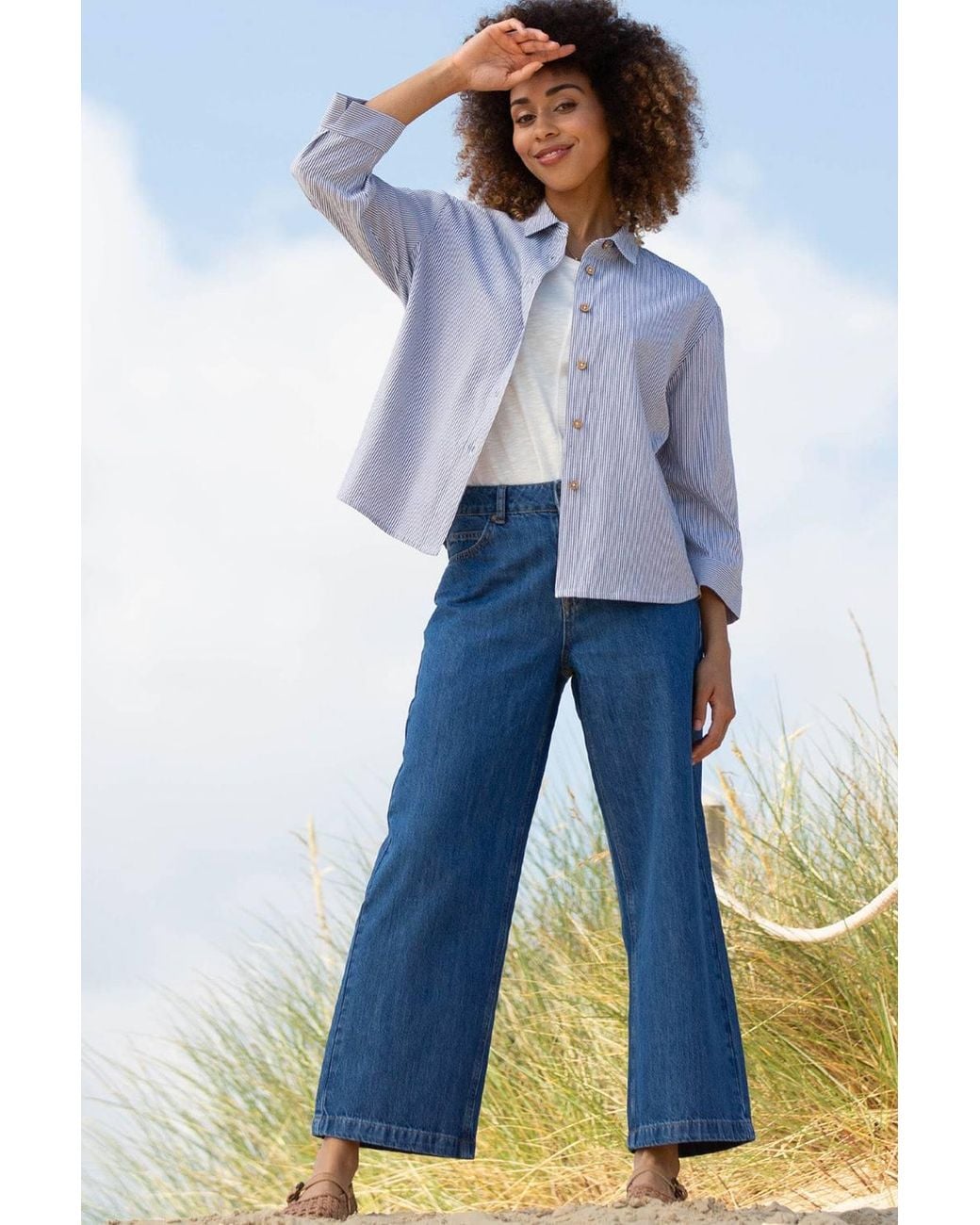 Kite White Whitmore 3/4 Sleeve Ticking Shirt
