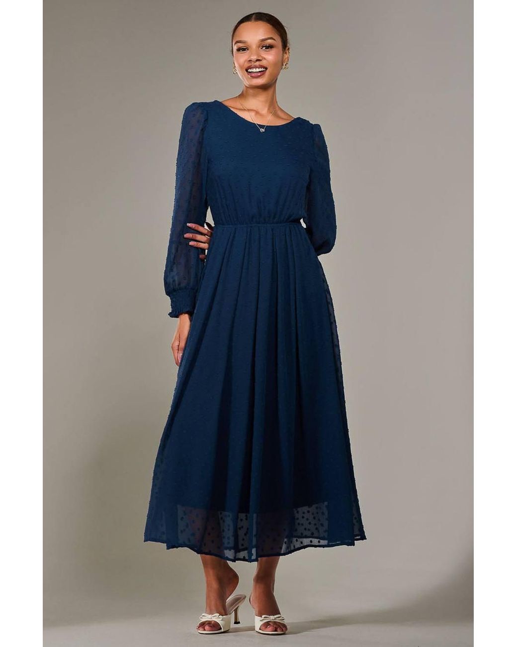 Jolie Moi Blue Long Sleeve Chiffon Midaxi Dress