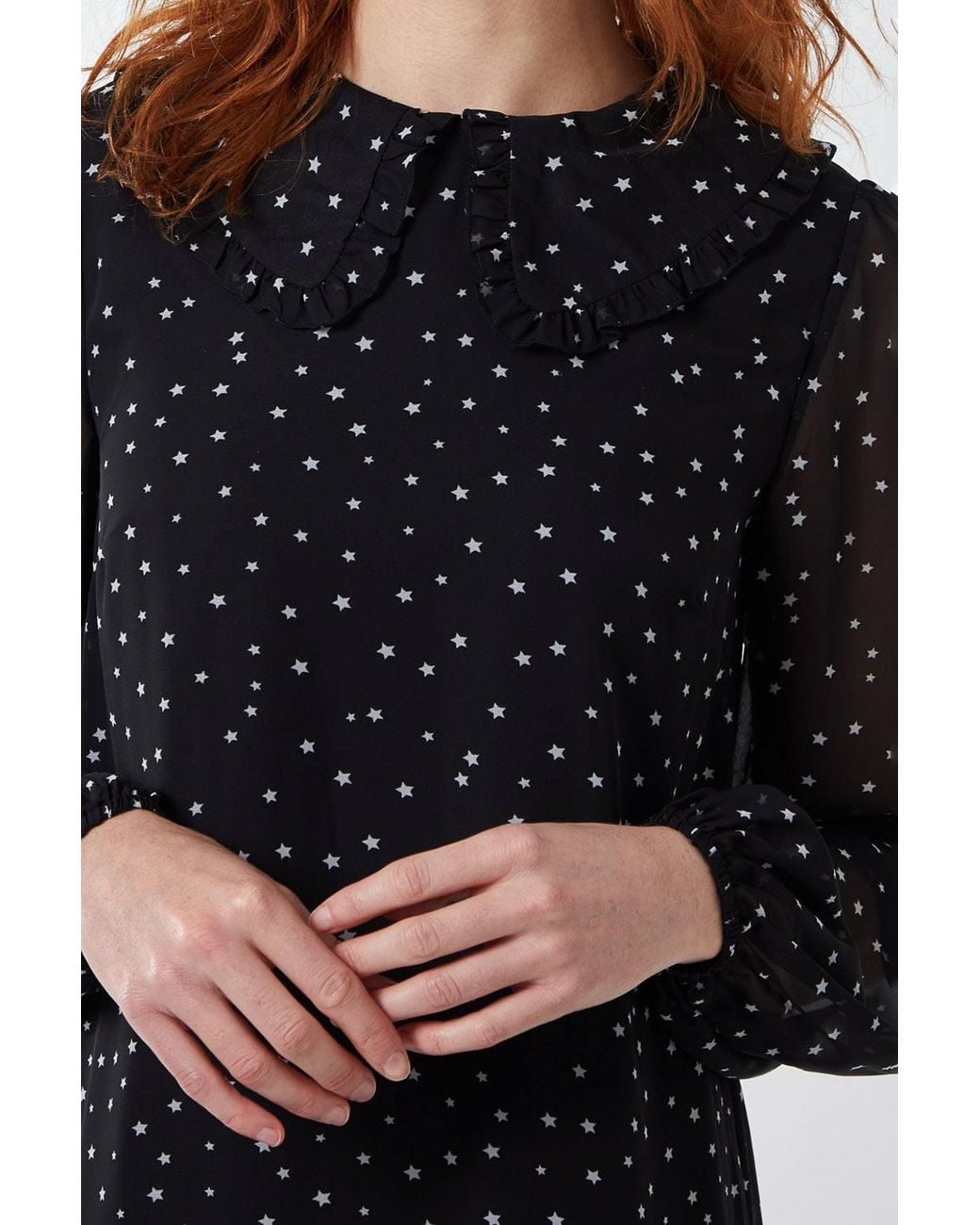Blue Vanilla Black Frill Collar Long Sheer Sleeved Swing Dress