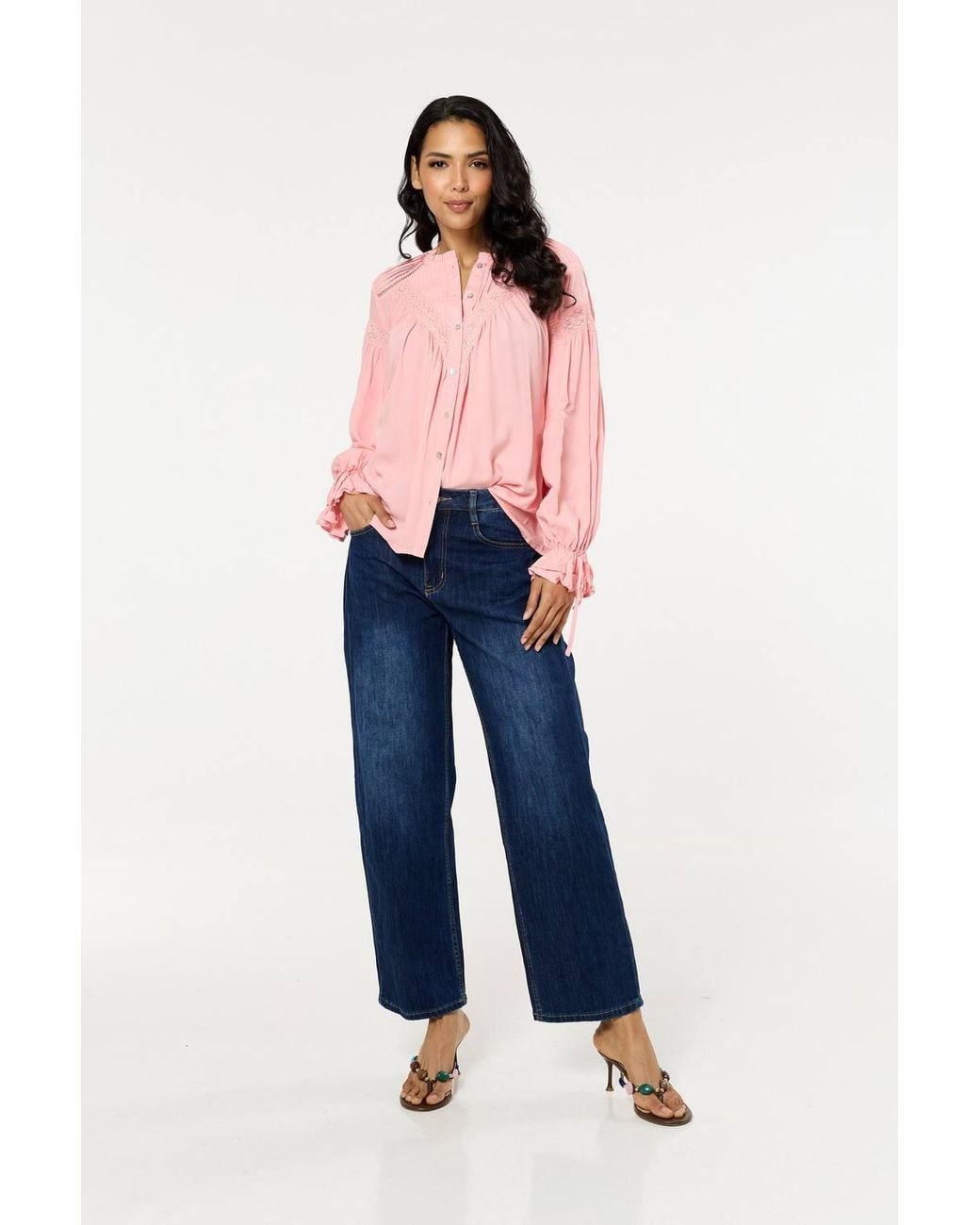 Liquorish Pink Light Lace Detail Shirt