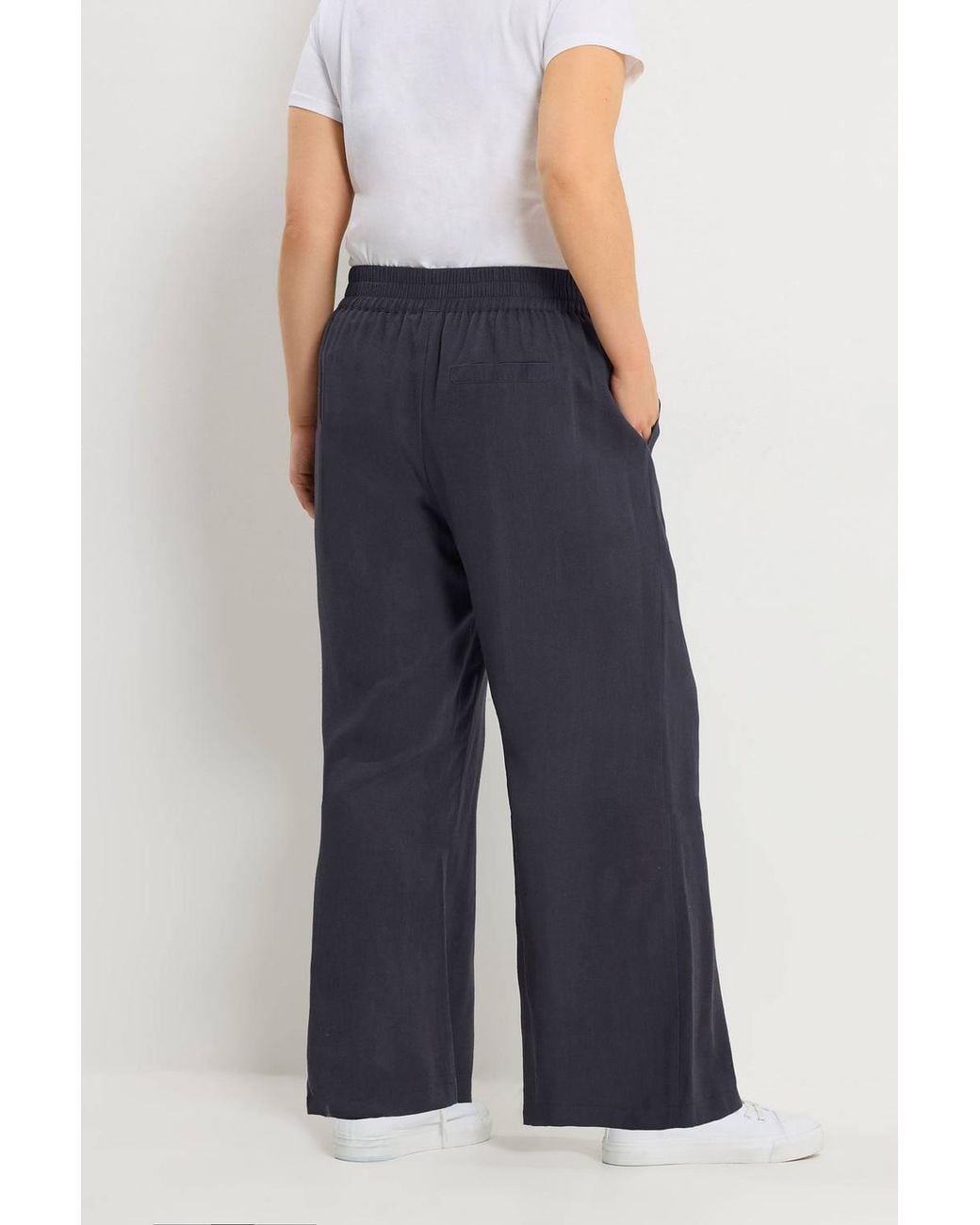 Yours Blue Linen Pull On Wide Leg Trousers