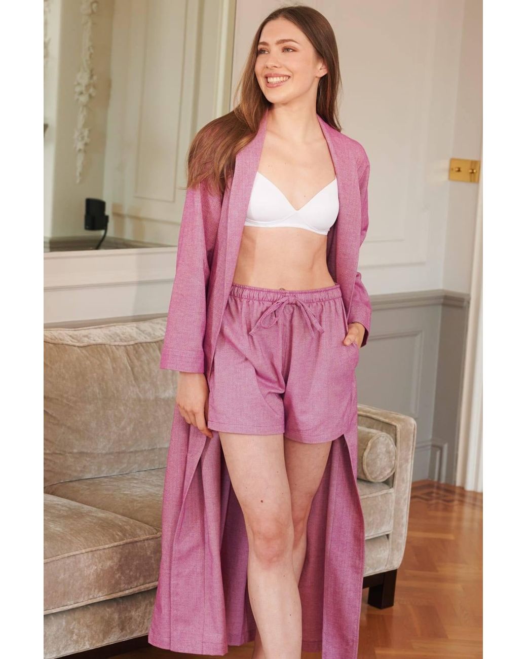British Boxers Pink Herringbone" Brushed Cotton Dressing Gown