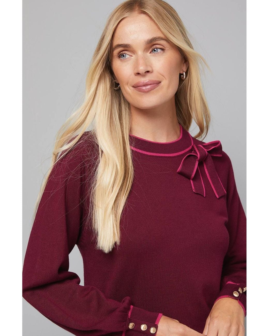 Wallis Red Petite Tipped Bow Neck Sweater