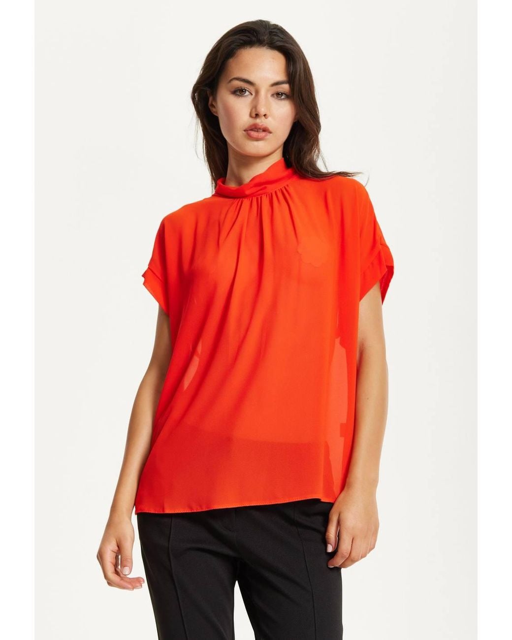 Liquorish Red High Neck Tie Back Top
