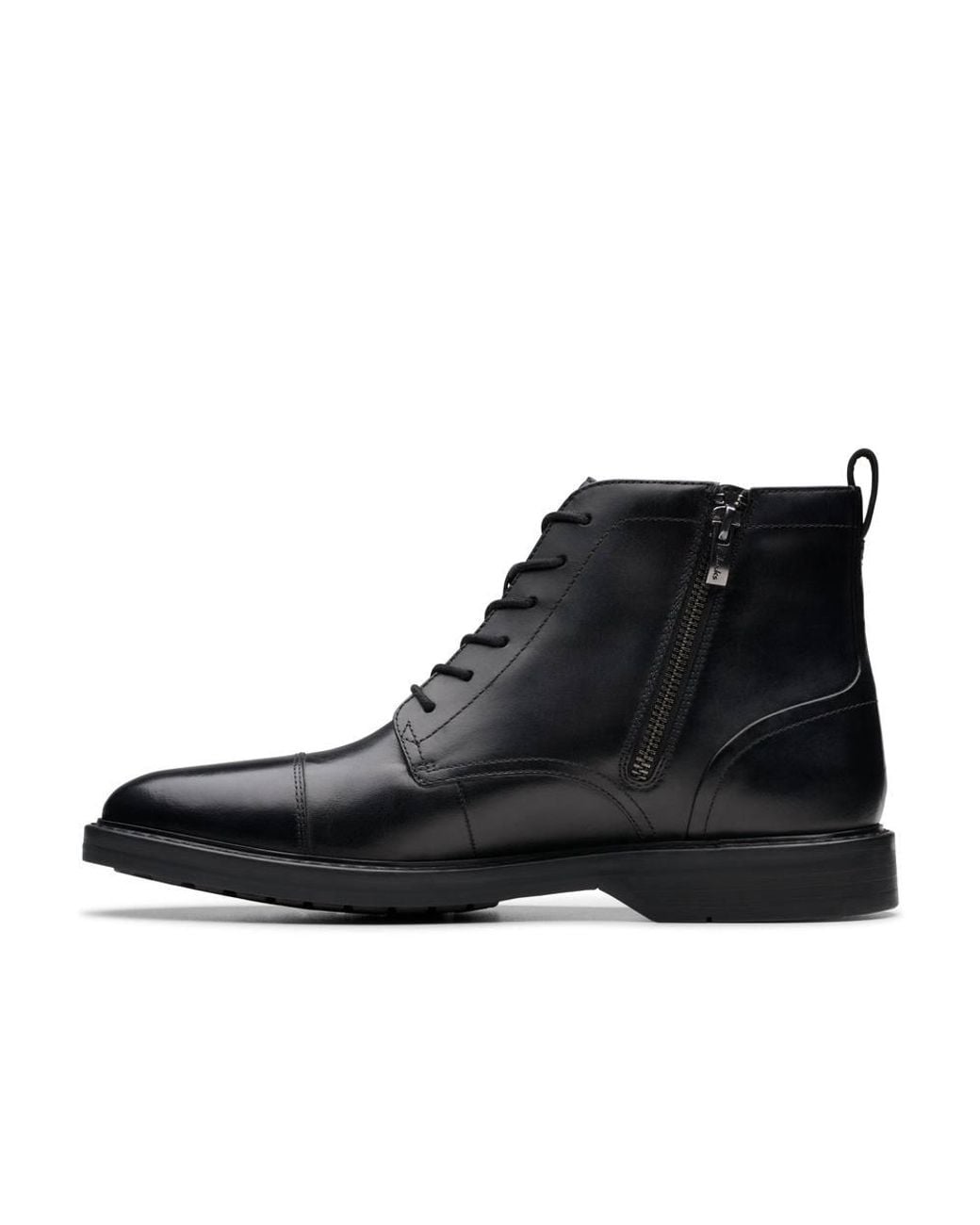 Clarks Black Aldwin Cap Leather Ankle Boots, Lace Up for men