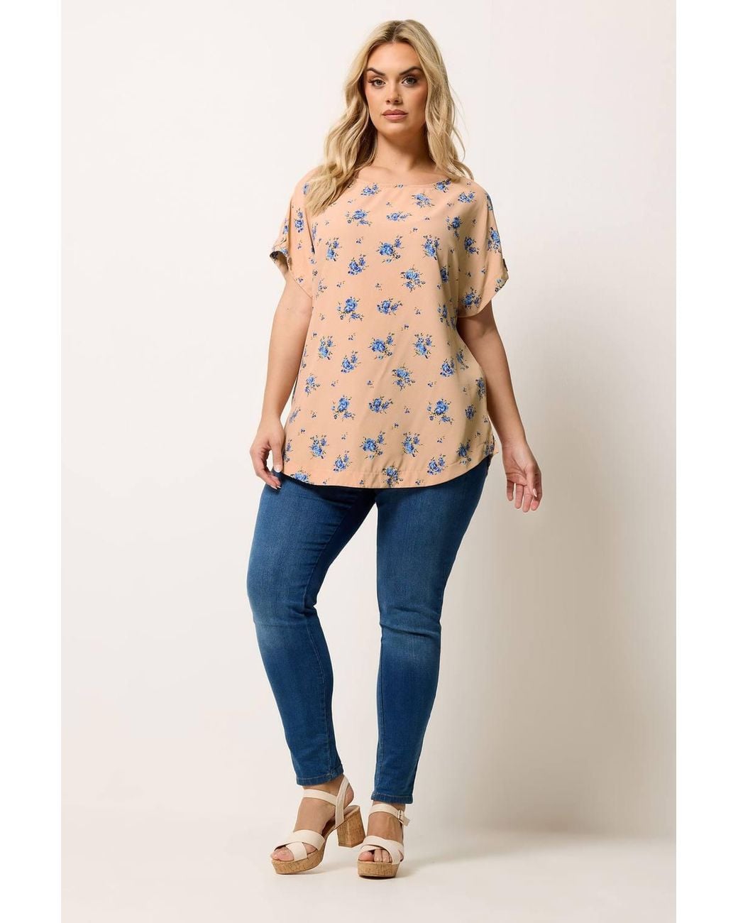 Yours Orange Floral Tab Sleeve Top